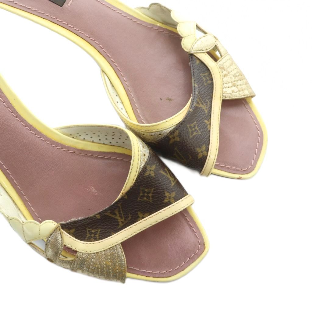 Louis Vuitton Mule Sandals Logo Leather Monogram 36 Brown Yellow — view 3