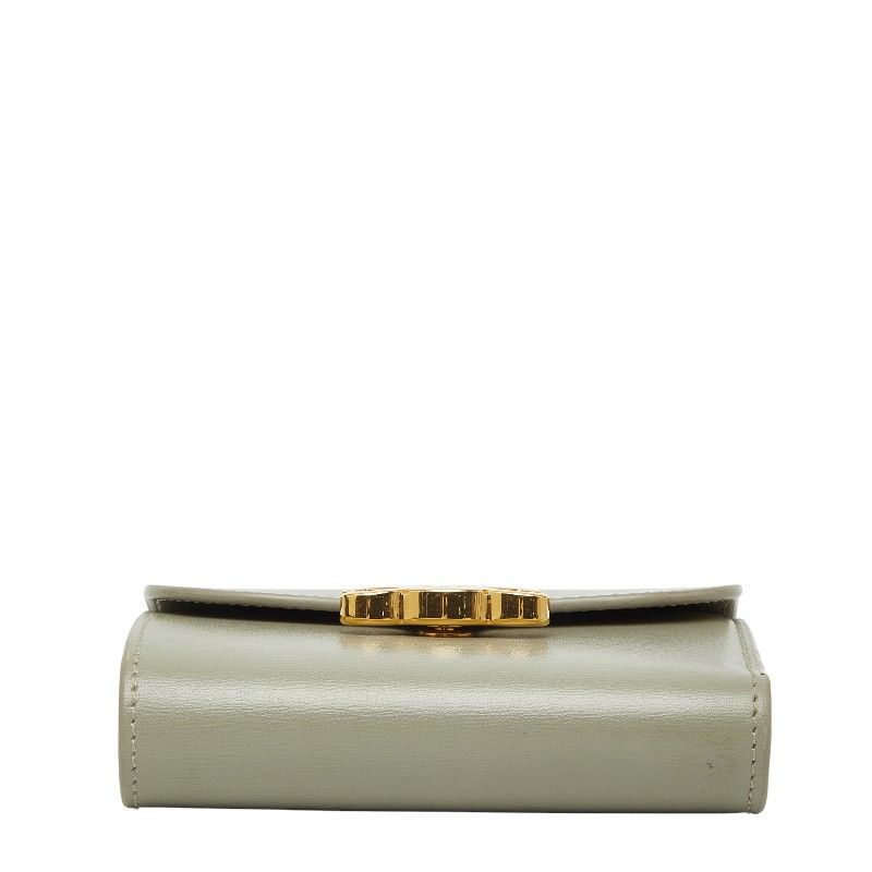 Celine Triomphe Compact Wallet Trifold Golden Khaki Green Leather — view 3