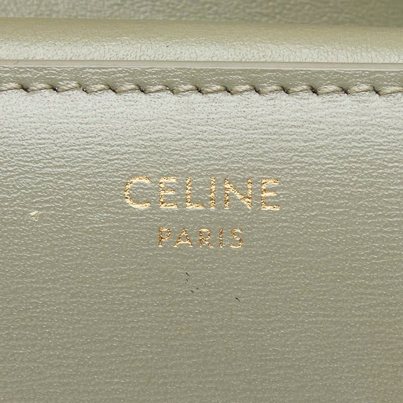 Celine Triomphe Compact Wallet Trifold Golden Khaki Green Leather — view 6