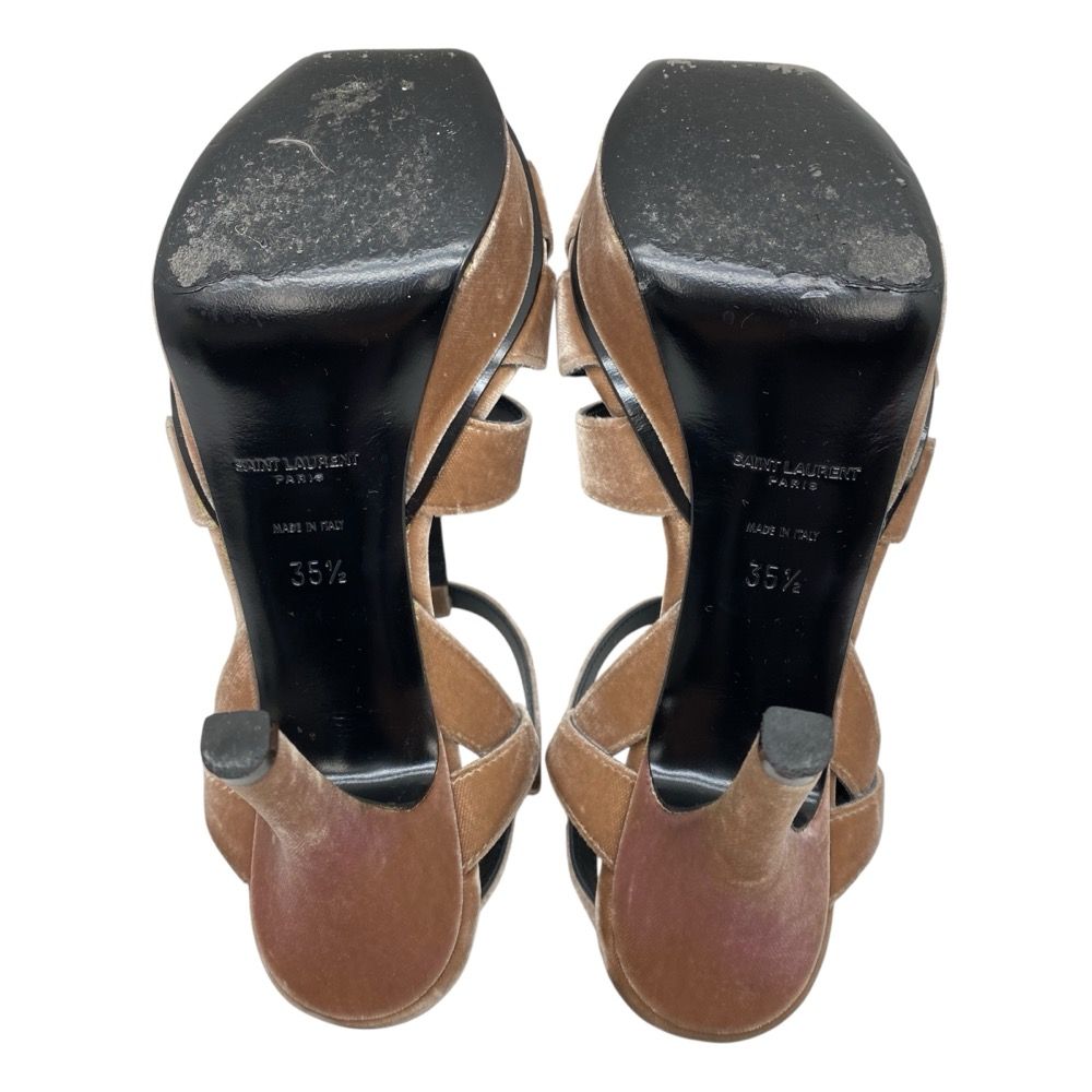 Saint Laurent Tribute Platform Sandals Shoes Leather Velvet Pink Beige — view 9