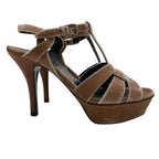 Saint Laurent Tribute Platform Sandals Shoes Leather Velvet Pink Beige — view 5