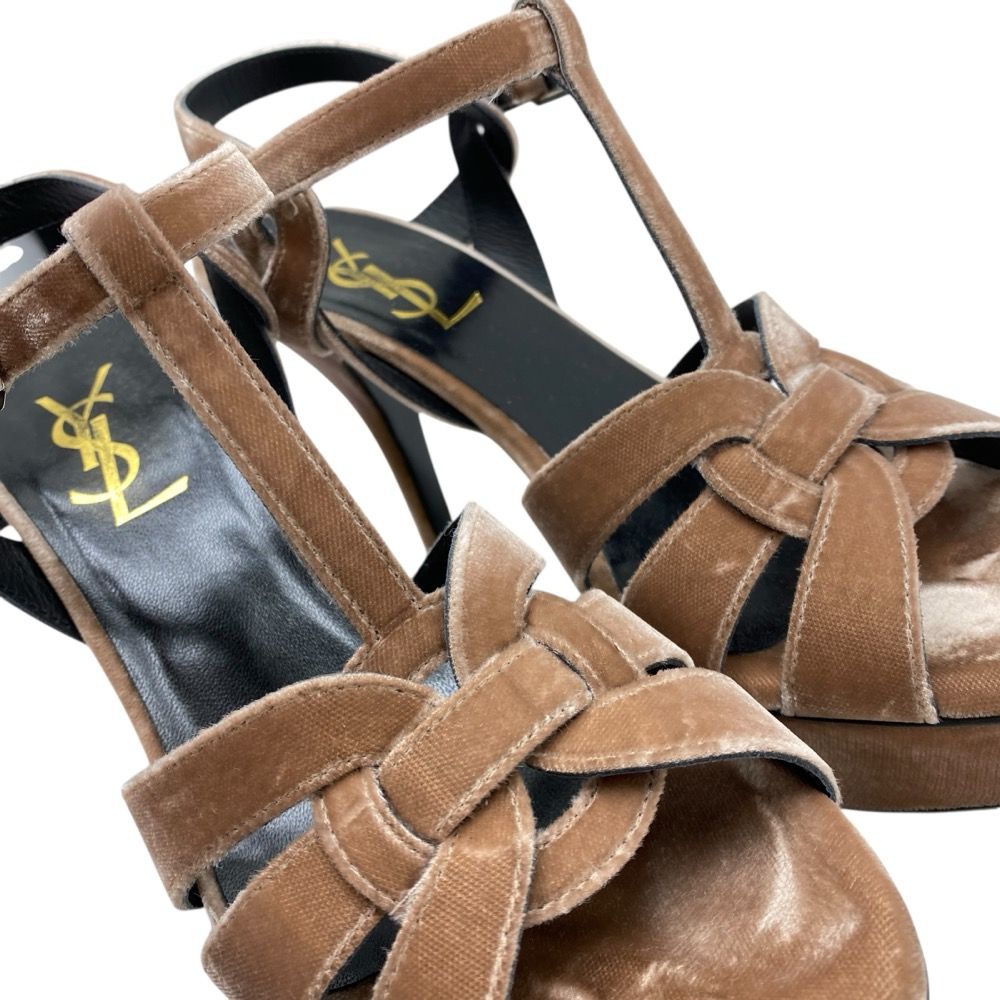Saint Laurent Tribute Platform Sandals Shoes Leather Velvet Pink Beige — view 6
