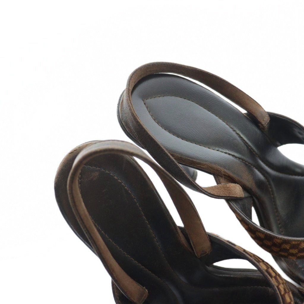 Louis Vuitton Sandals High Heel Leather Logo Pony Hair 36 Brown — view 4