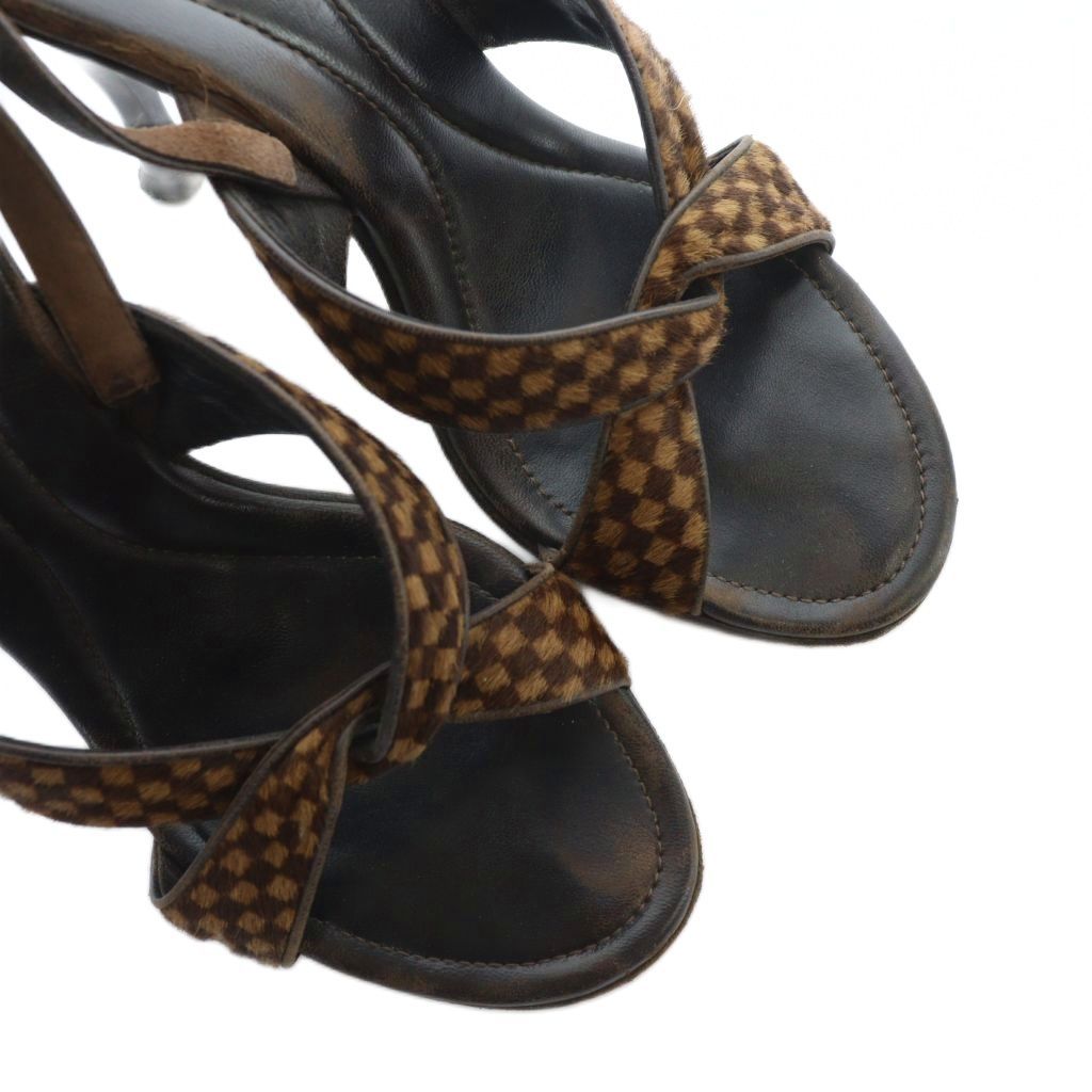 Louis Vuitton Sandals High Heel Leather Logo Pony Hair 36 Brown — view 3