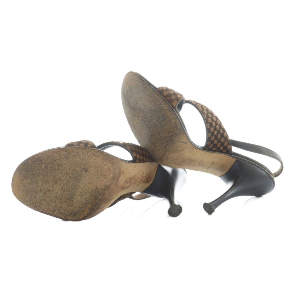 Louis Vuitton Sandals High Heel Leather Logo Pony Hair 36 Brown — view 6