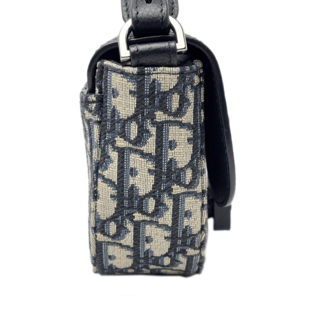 Dior Shoulder Bag Oblique Jacquard Grained Calfskin Saddle with Flap Mini Navy — view 3
