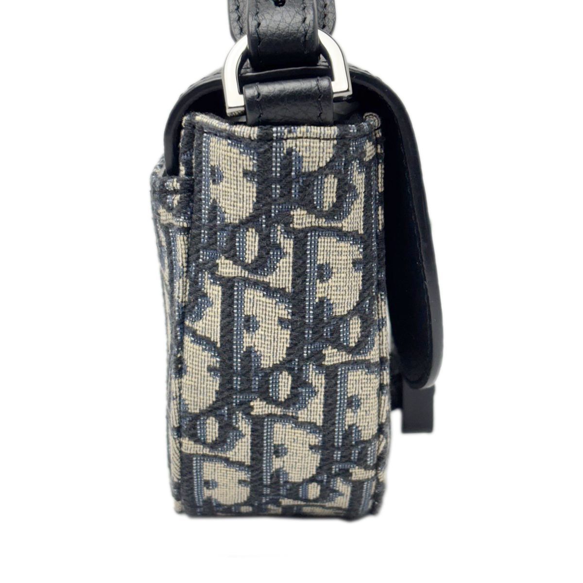 Dior Shoulder Bag Oblique Jacquard Grained Calfskin Saddle with Flap Mini Navy — view 3