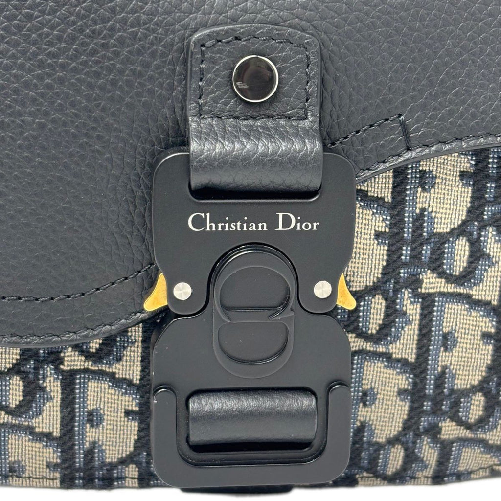 Dior Shoulder Bag Oblique Jacquard Grained Calfskin Saddle with Flap Mini Navy — view 2