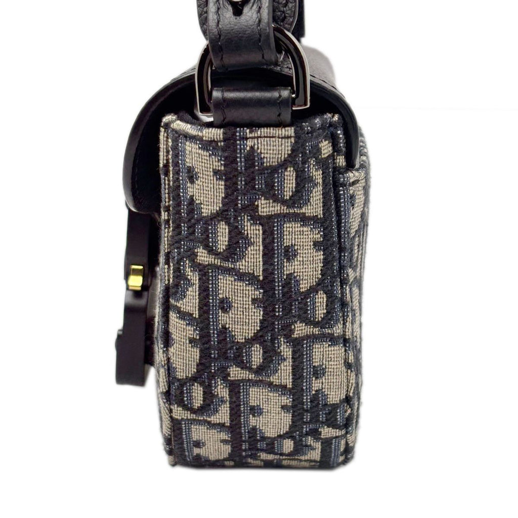 Dior Shoulder Bag Oblique Jacquard Grained Calfskin Saddle with Flap Mini Navy — view 4