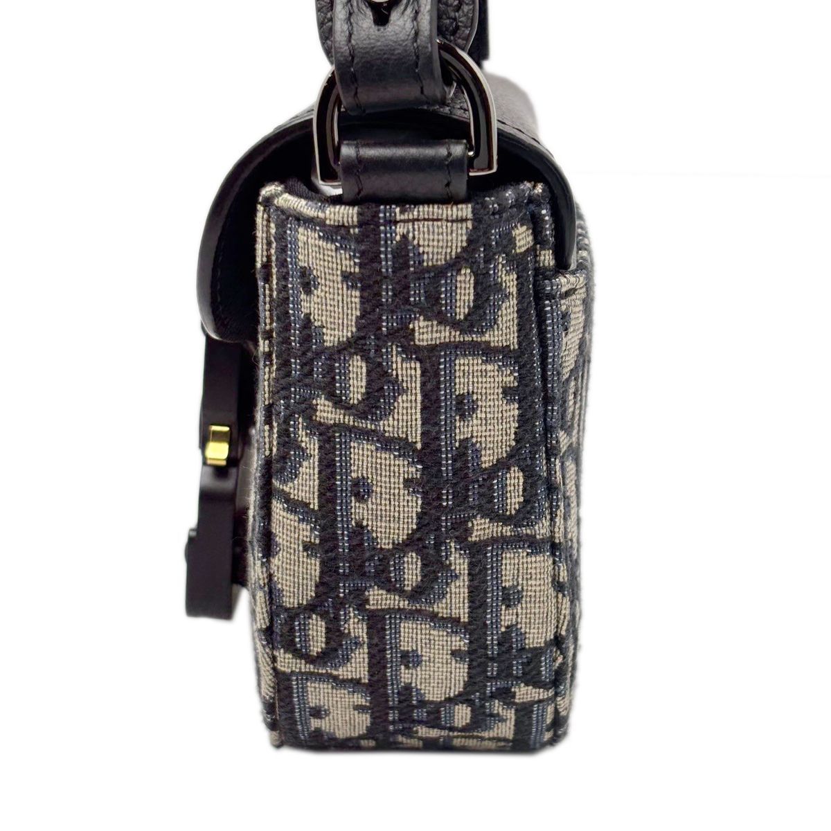 Dior Shoulder Bag Oblique Jacquard Grained Calfskin Saddle with Flap Mini Navy — view 4