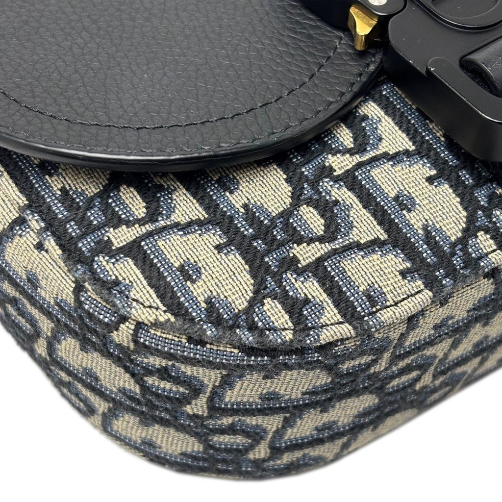 Dior Shoulder Bag Oblique Jacquard Grained Calfskin Saddle with Flap Mini Navy — view 6