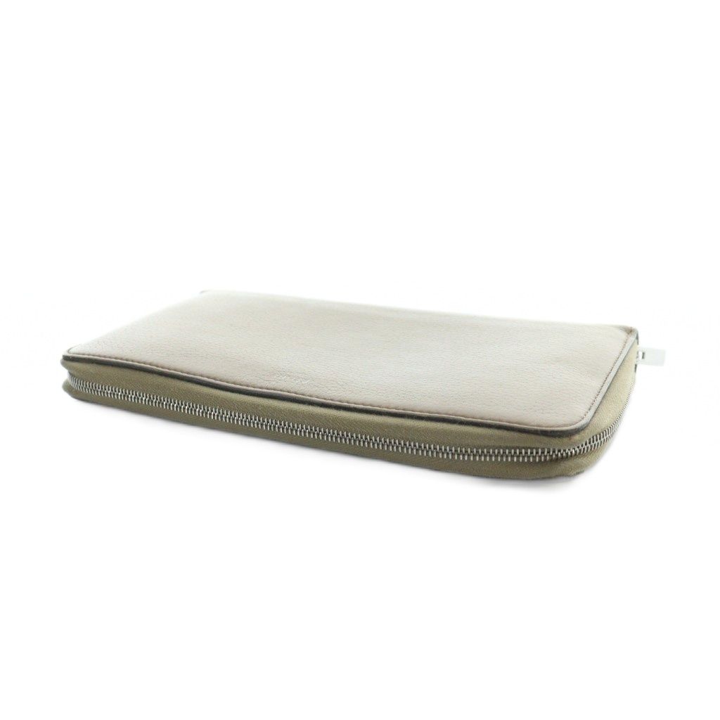 Celine Long Wallet Leather Logo Zip Around Beige MQ — view 4
