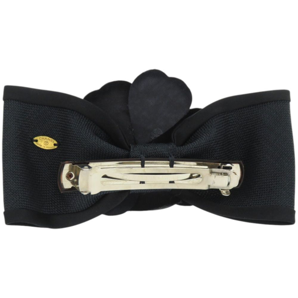 Chanel Ribbon Camellia Canvas Satin Black Barrette — view 4