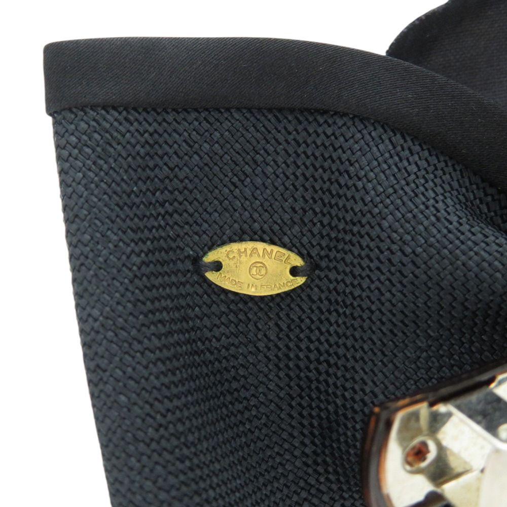 Chanel Ribbon Camellia Canvas Satin Black Barrette — view 5