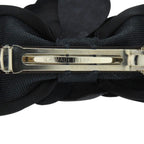 Chanel Ribbon Camellia Canvas Satin Black Barrette — view 6