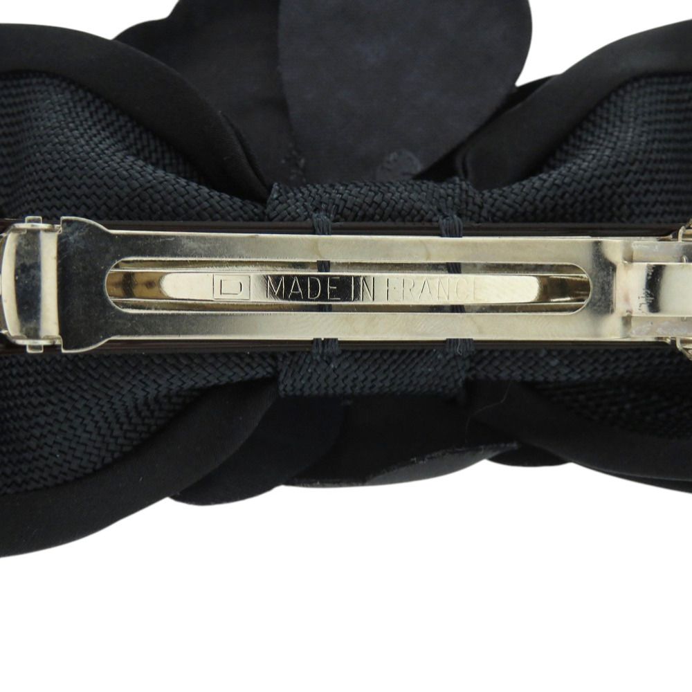 Chanel Ribbon Camellia Canvas Satin Black Barrette — view 6