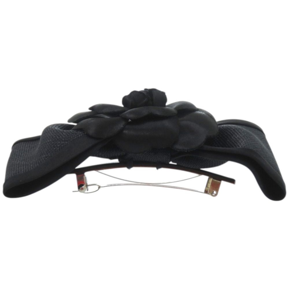 Chanel Ribbon Camellia Canvas Satin Black Barrette — view 3