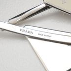 Prada Hair Triangle Logo Metal Hairpin Silver Cream Type — view 7