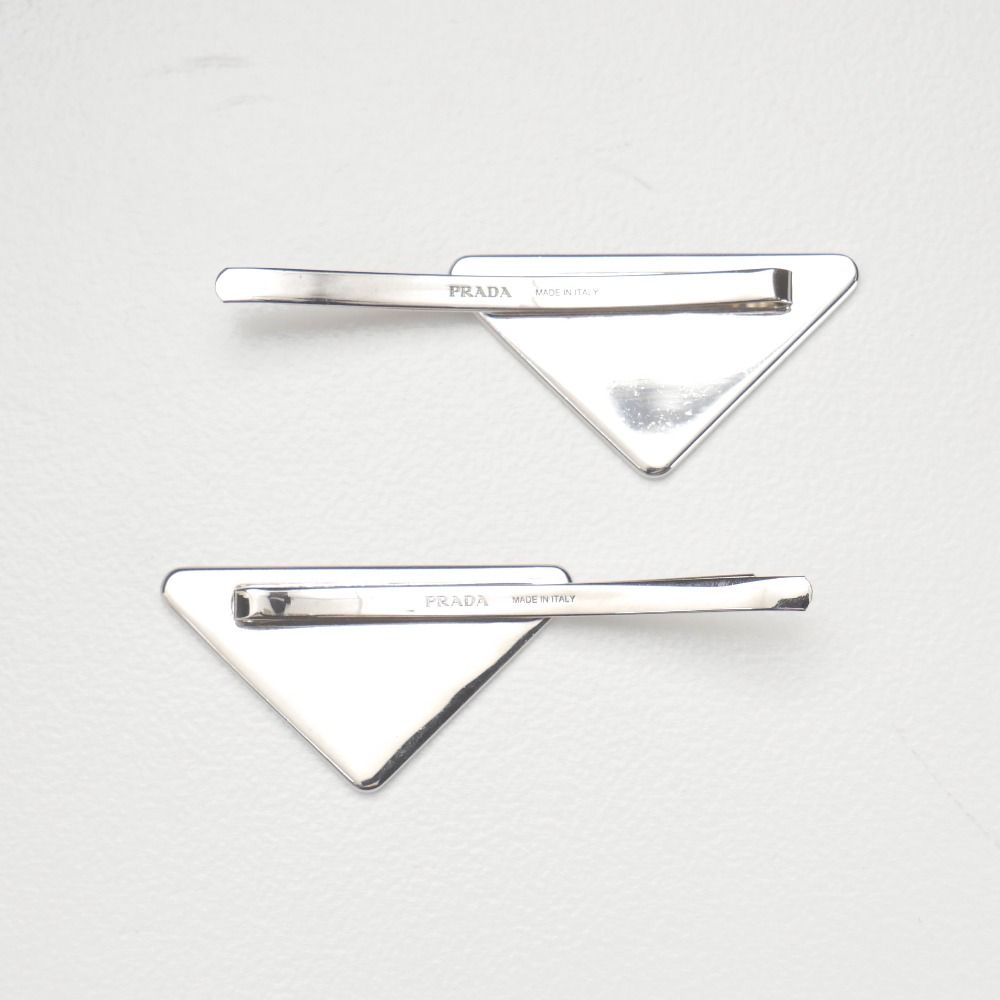 Prada Hair Triangle Logo Metal Hairpin Silver Cream Type — view 4
