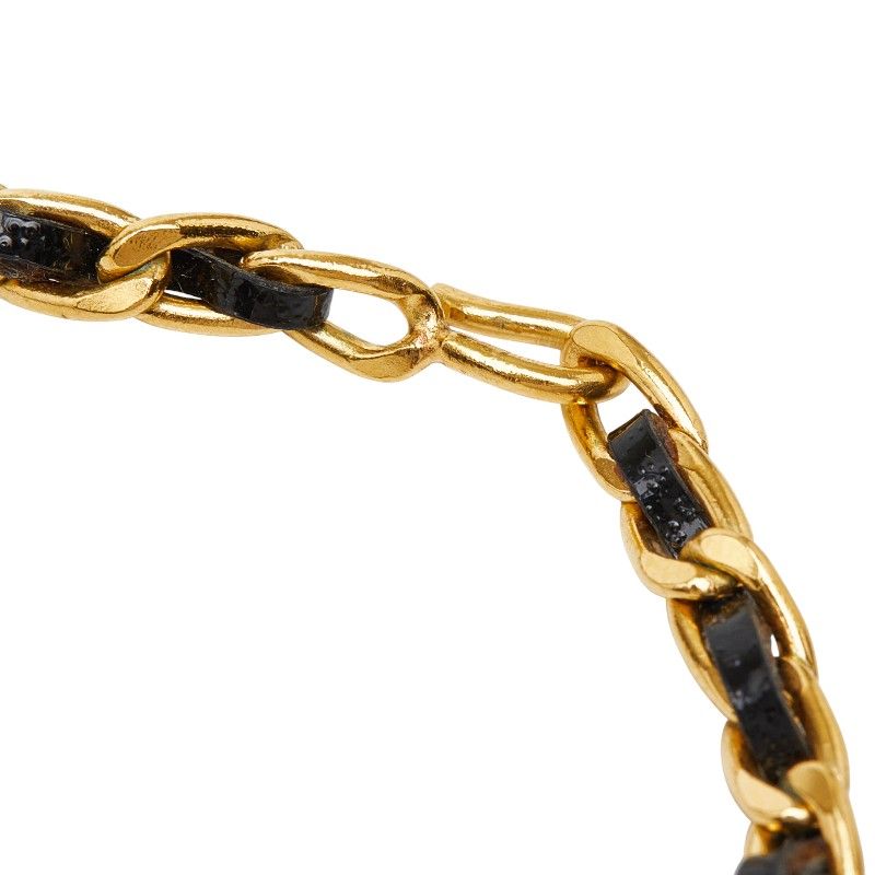 Chanel Vintage Coin Ribbon Gold Black Plated Leather Rhinestone — view 6