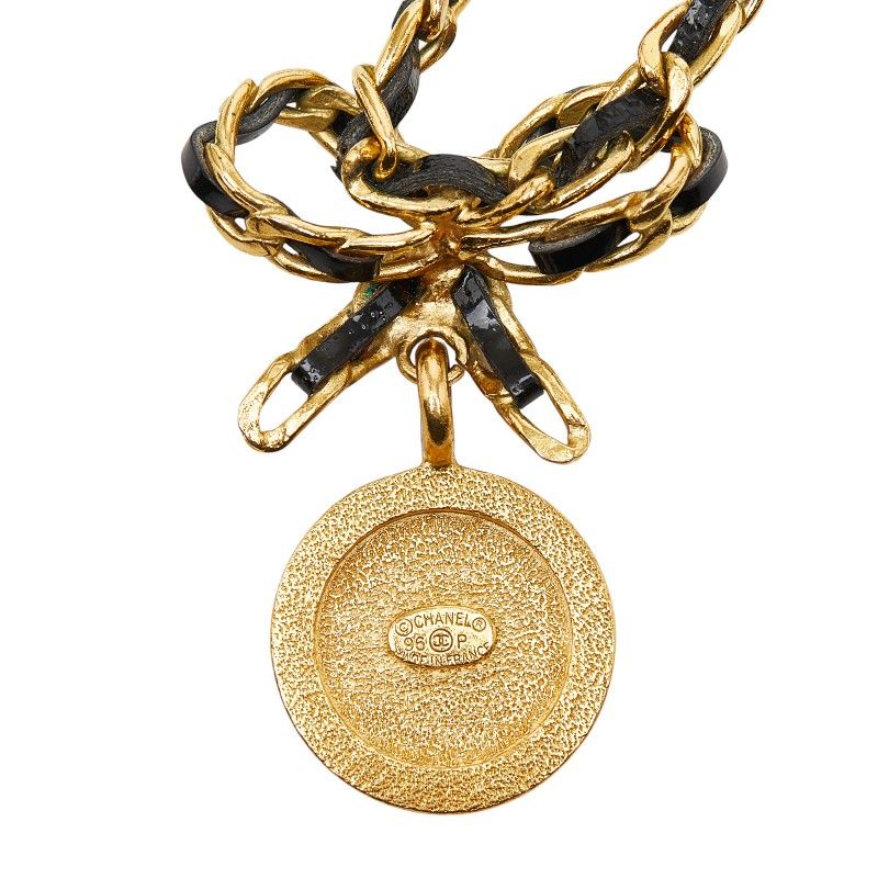 Chanel Vintage Coin Ribbon Gold Black Plated Leather Rhinestone — view 3
