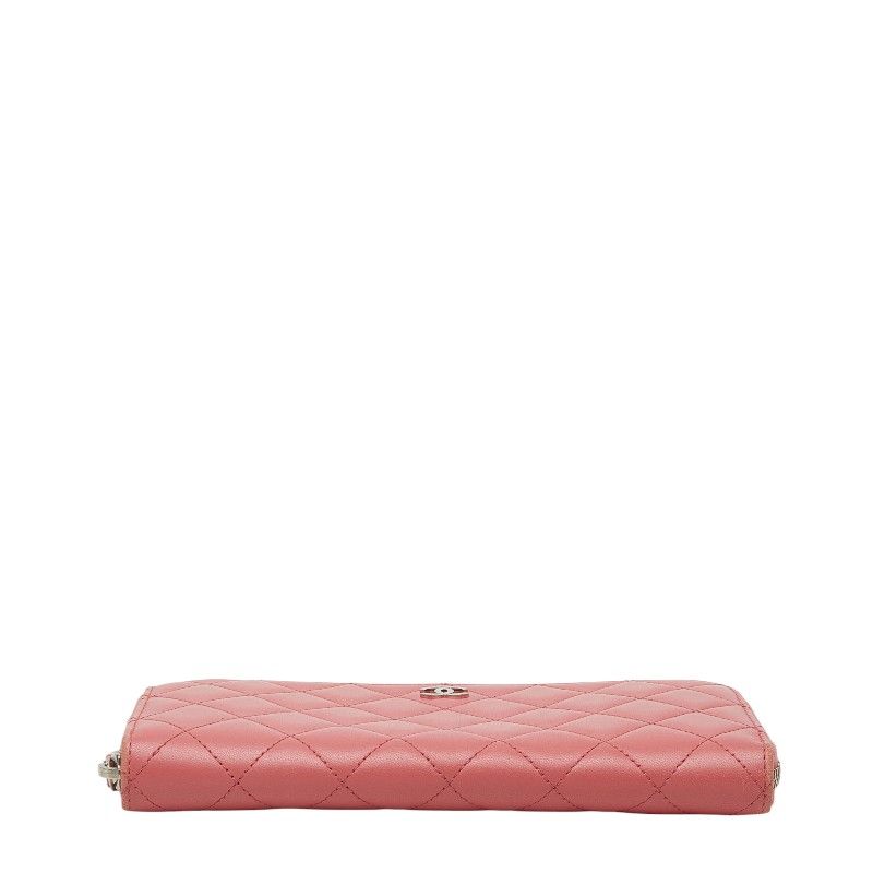 Chanel CC Logo Quilted Zip Around Wallet Pink Lambskin — view 3