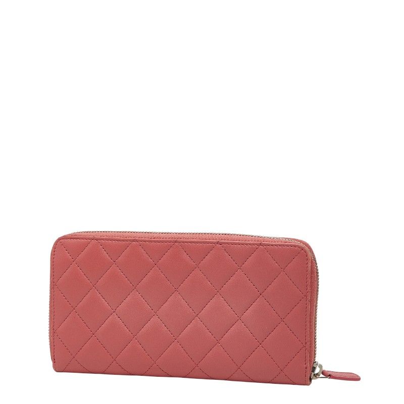 Chanel CC Logo Quilted Zip Around Wallet Pink Lambskin — view 2