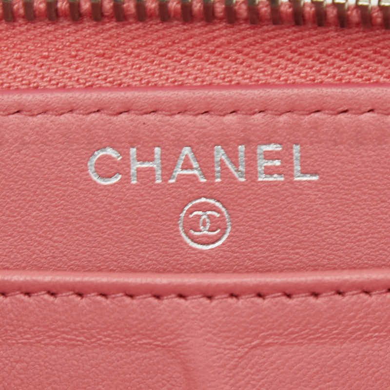 Chanel CC Logo Quilted Zip Around Wallet Pink Lambskin — view 7