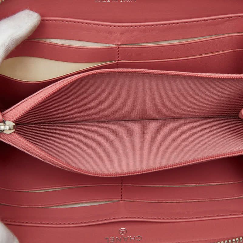 Chanel CC Logo Quilted Zip Around Wallet Pink Lambskin — view 6