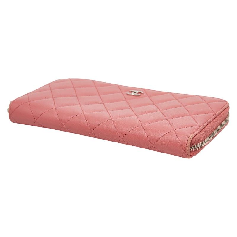 Chanel CC Logo Quilted Zip Around Wallet Pink Lambskin — view 4