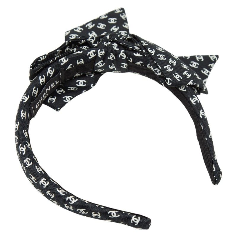 Chanel CC Logo Headband Hair Black White Silk — view 2