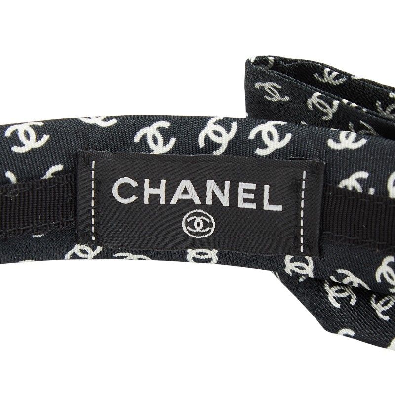 Chanel CC Logo Headband Hair Black White Silk — view 5