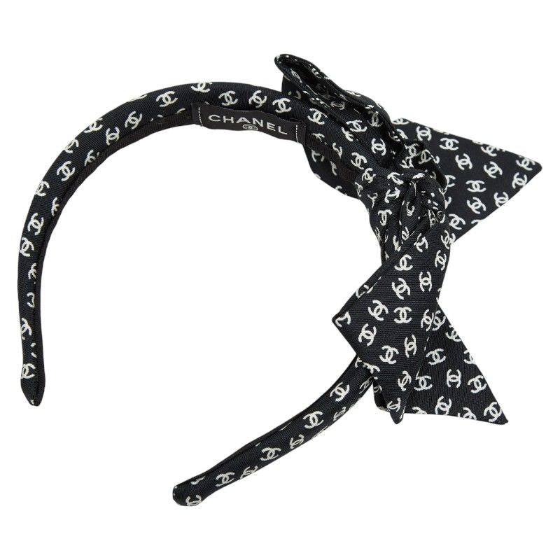 Chanel CC Logo Headband Hair Black White Silk — view 3