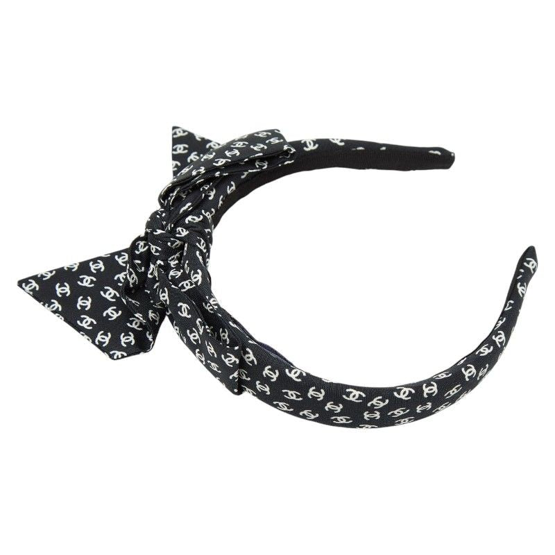 Chanel CC Logo Headband Hair Black White Silk — view 4
