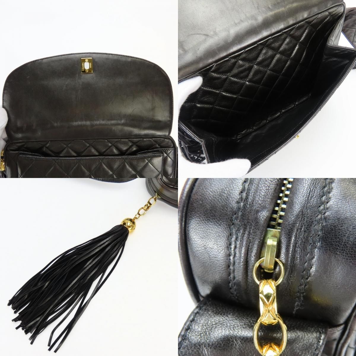 Chanel Shoulder Bag Quilted CC Logo Lambskin Black Gold — view 5