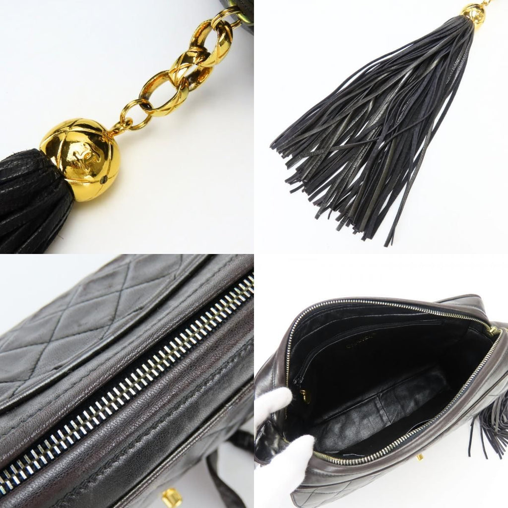 Chanel Shoulder Bag Quilted CC Logo Lambskin Black Gold — view 6
