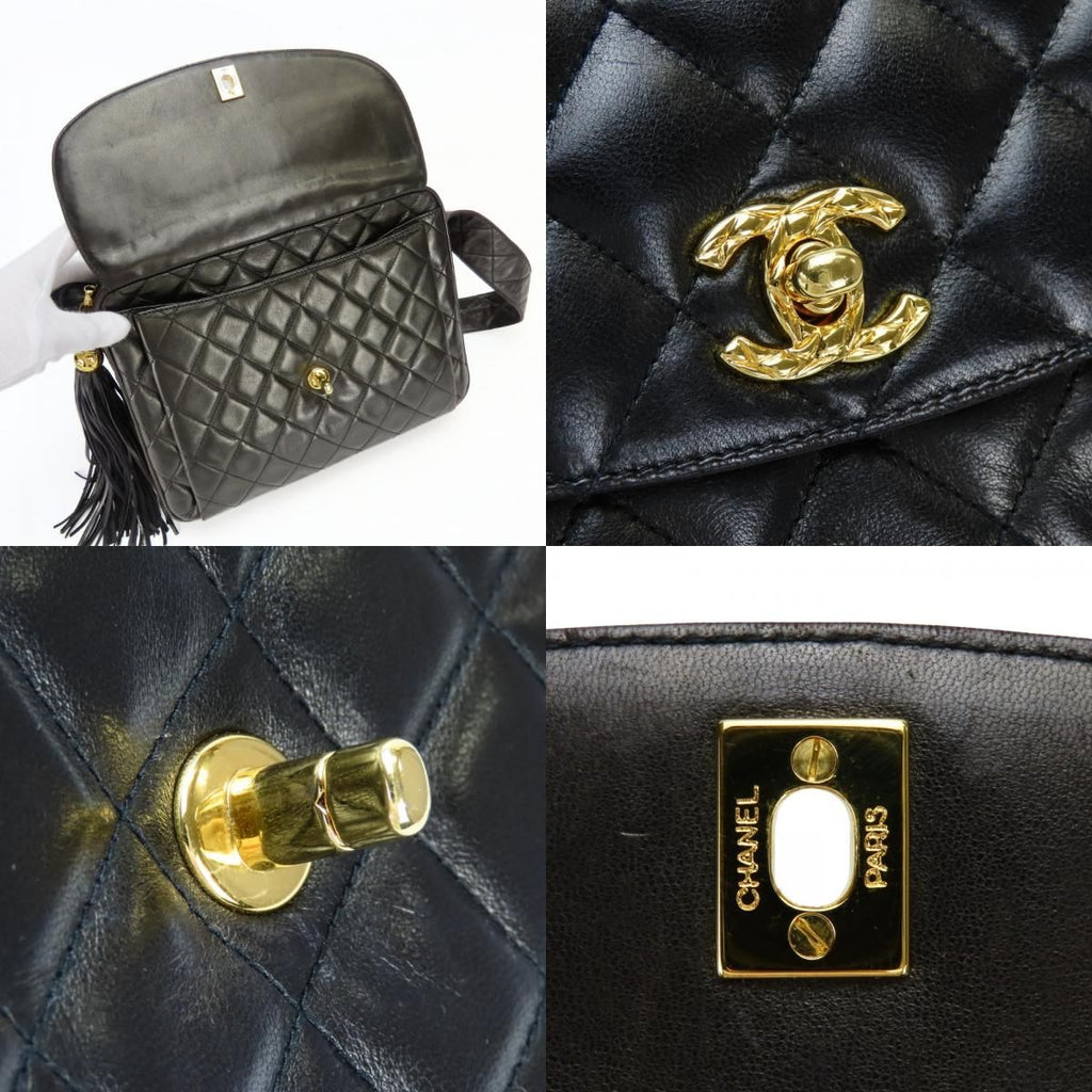 Chanel Shoulder Bag Quilted CC Logo Lambskin Black Gold — view 4