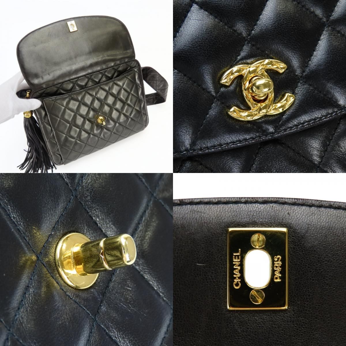Chanel Shoulder Bag Quilted CC Logo Lambskin Black Gold — view 4