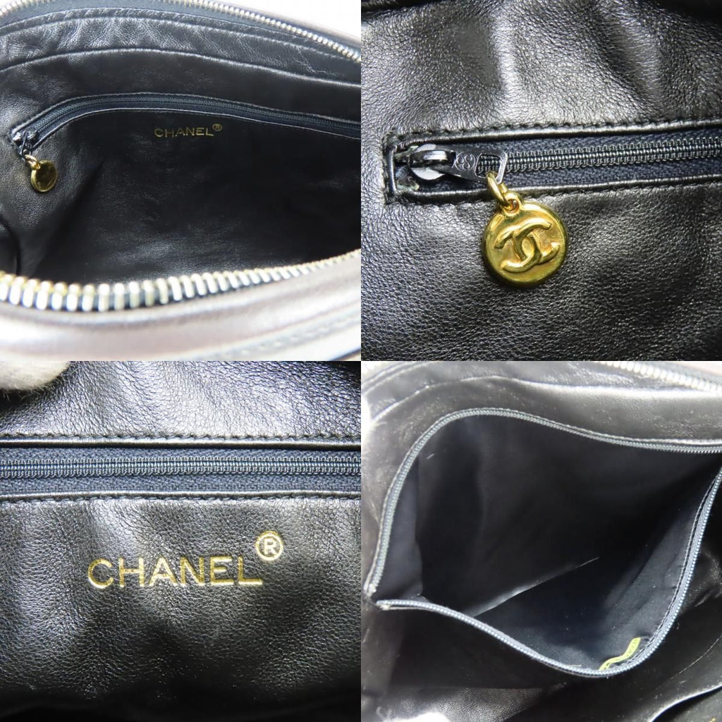 Chanel Shoulder Bag Quilted CC Logo Lambskin Black Gold — view 7