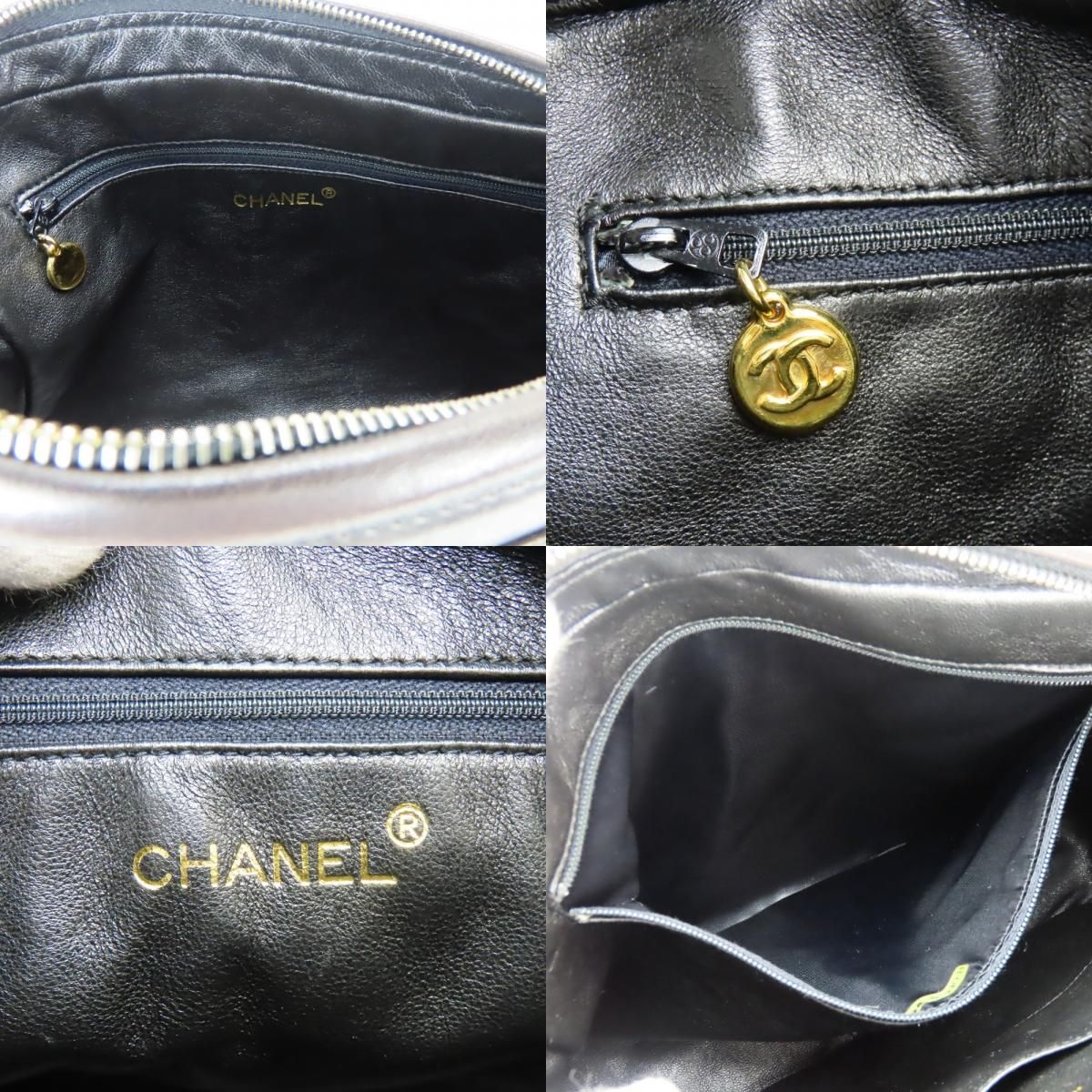 Chanel Shoulder Bag Quilted CC Logo Lambskin Black Gold — view 7