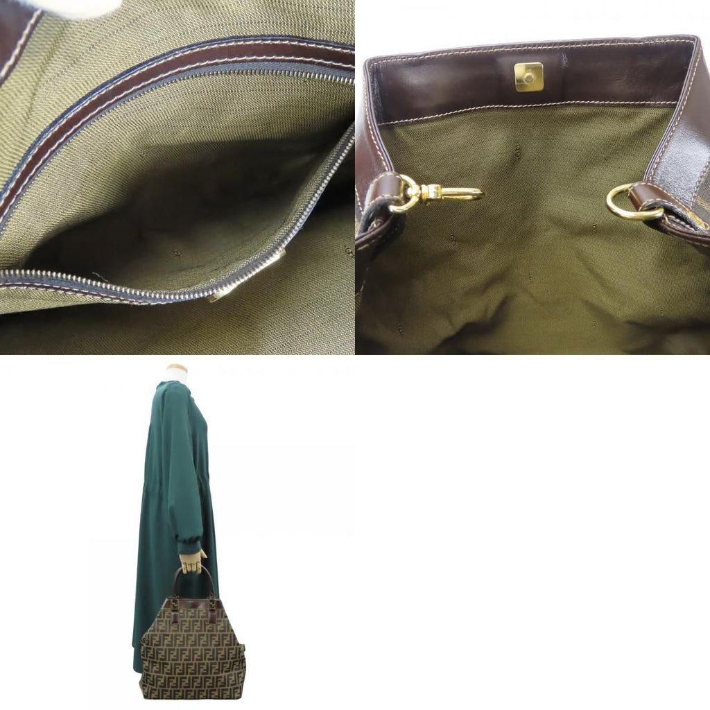 Fendi Tote Zucca Canvas Leather Brown Vertical Shape — view 9