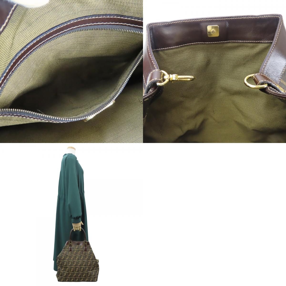 Fendi Tote Zucca Canvas Leather Brown Vertical Shape — view 9