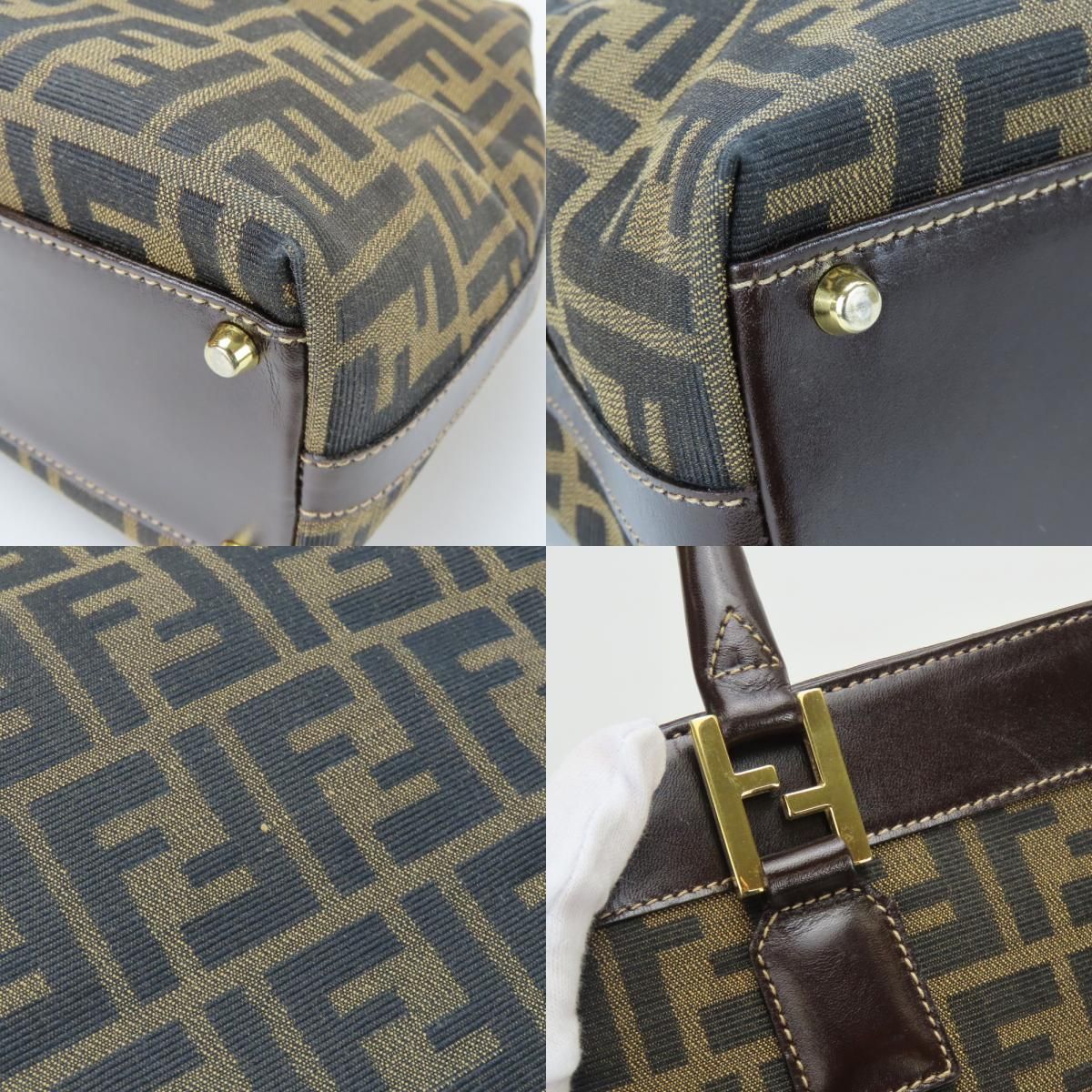 Fendi Tote Zucca Canvas Leather Brown Vertical Shape — view 4