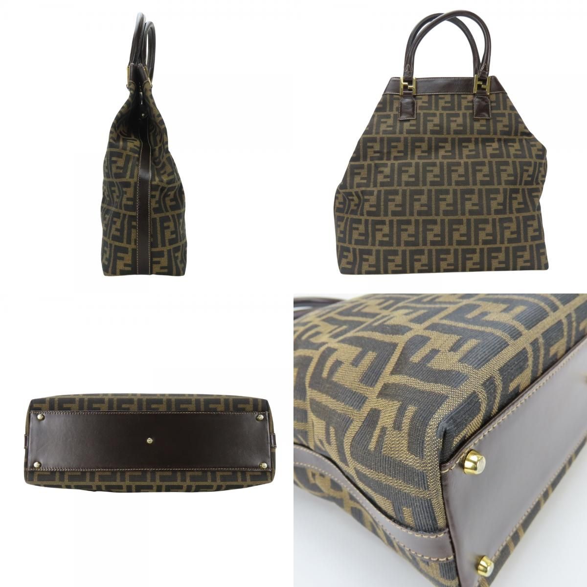 Fendi Tote Zucca Canvas Leather Brown Vertical Shape — view 3