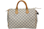Louis Vuitton Damier Azur Speedy 30 Handbag White Gold Logo