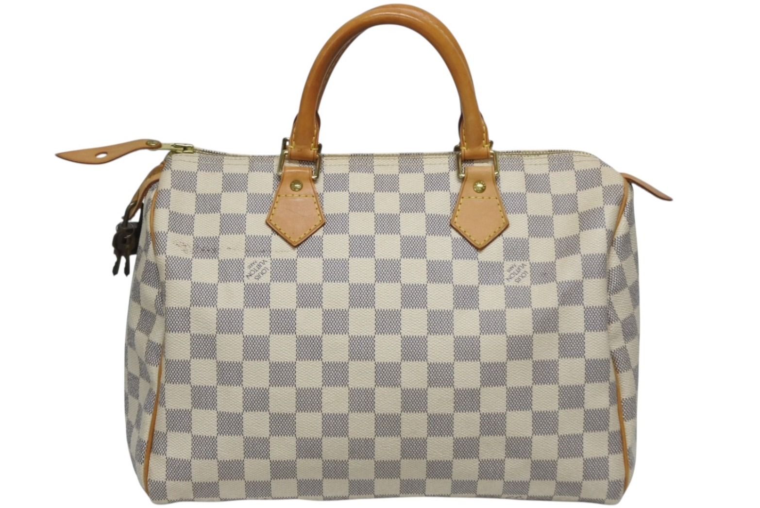 Louis Vuitton Damier Azur Speedy 30 Handbag White Gold Logo — view 2