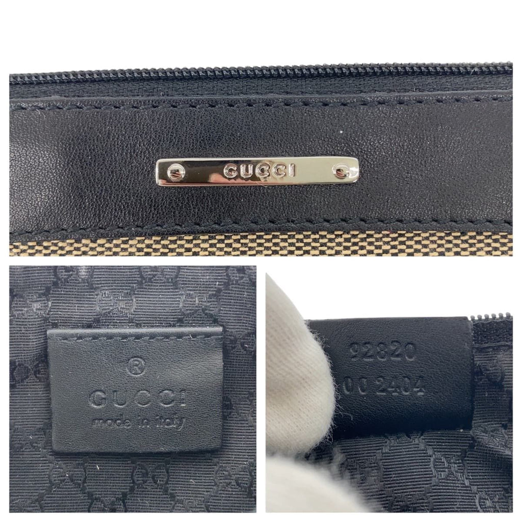 Gucci Black Beige Silver Canvas Leather Handbag Pouch — view 4