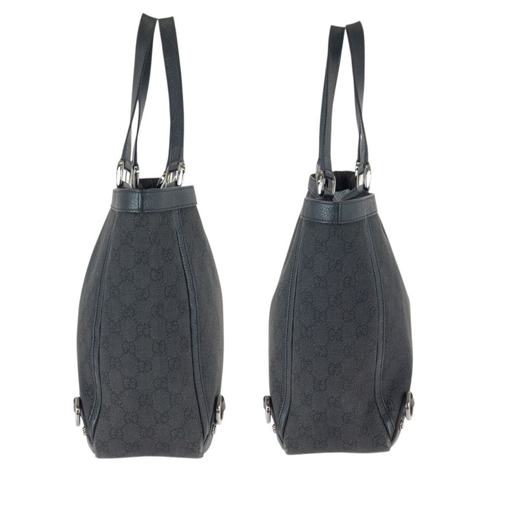 Gucci Abbey Black Silver GG Canvas Leather Tote Shoulder Bag — view 8
