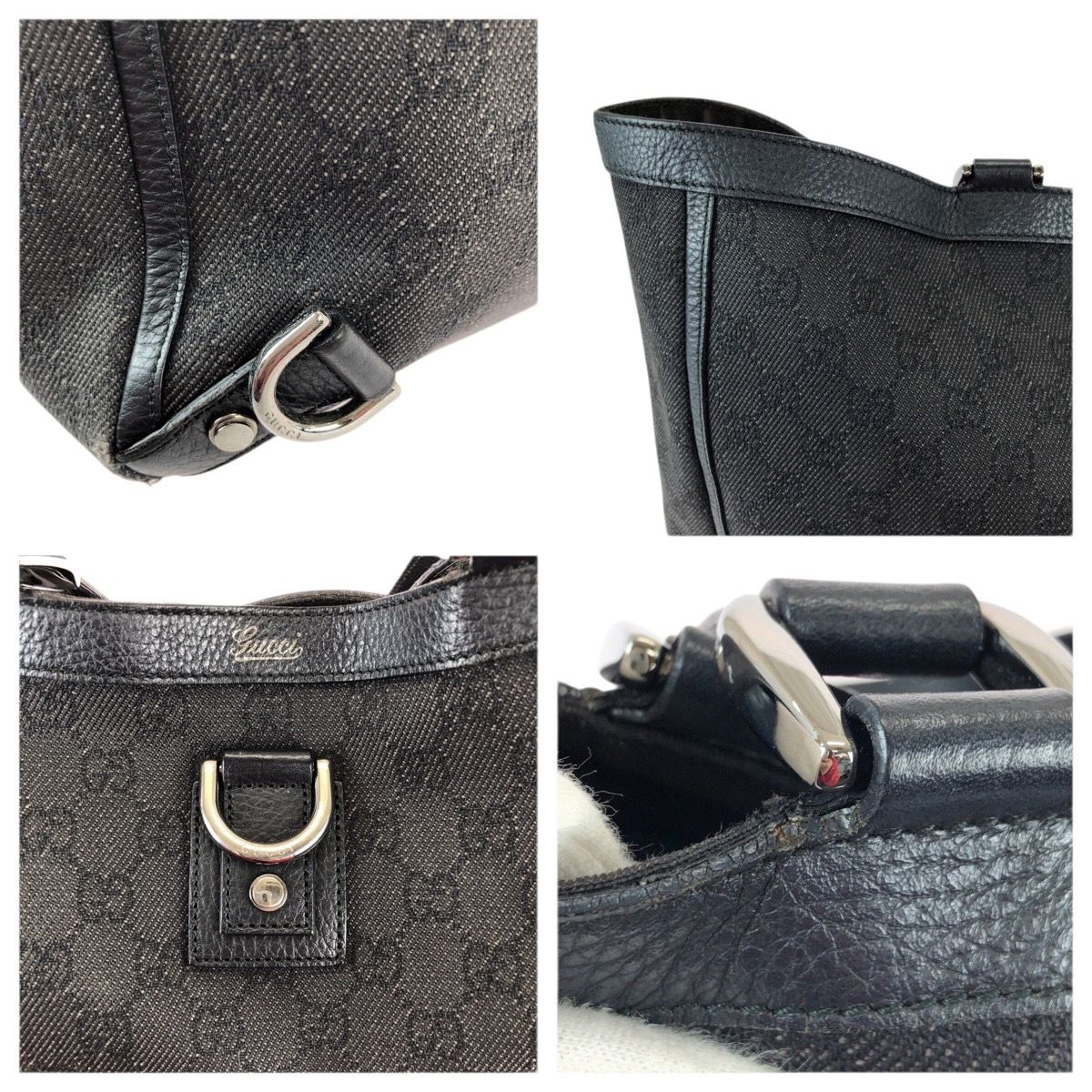 Gucci Abbey Black Silver GG Canvas Leather Tote Shoulder Bag — view 5