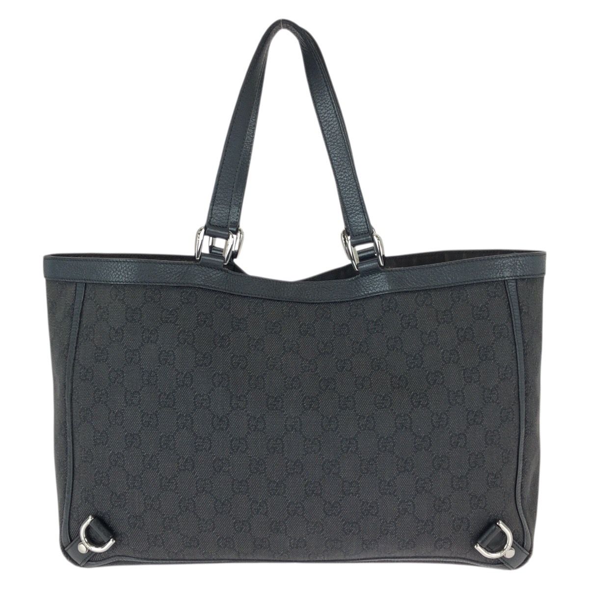 Gucci Abbey Black Silver GG Canvas Leather Tote Shoulder Bag — view 2